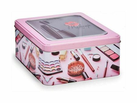 Storage Box Make-up Pink Tin 18 x 8,5 x 18 cm (18 Units) Online Sale