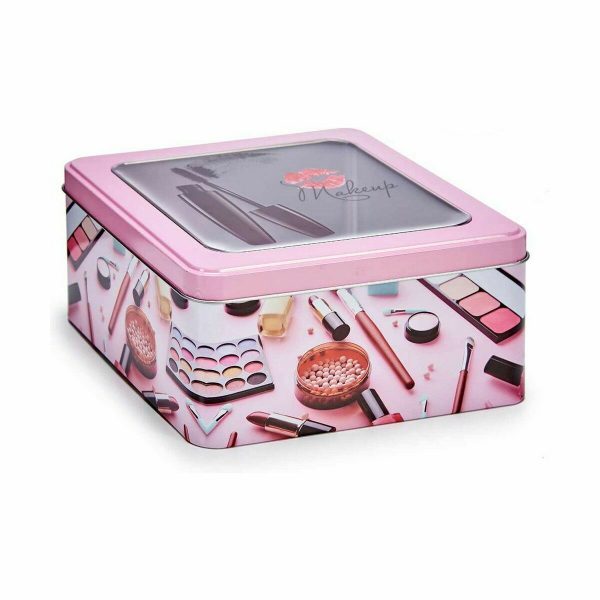 Storage Box Make-up Pink Tin 18 x 8,5 x 18 cm (18 Units) Online Sale