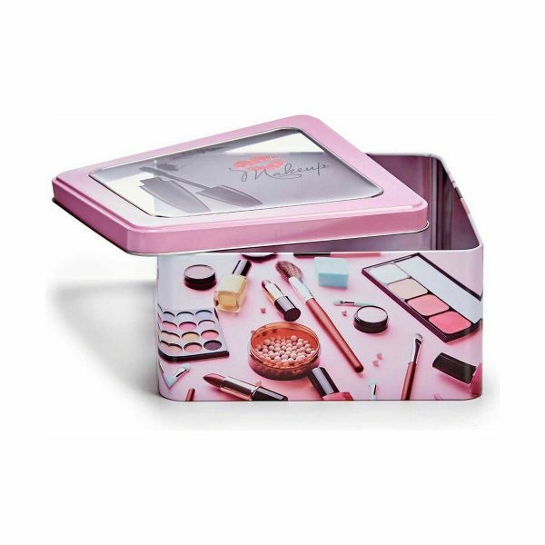 Storage Box Make-up Pink Tin 18 x 8,5 x 18 cm (18 Units) Online Sale