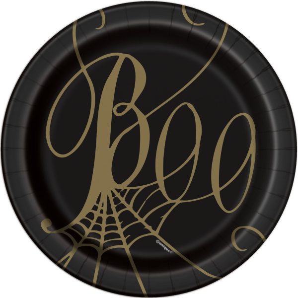 Black & Gold Spider Web Round 7  Dessert Plates, 8ct Fashion