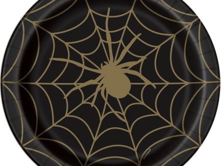 Black & Gold Spider Web Round 9  Dinner Plates, 8ct Fashion