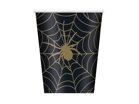 Black & Gold Spider Web 9oz Paper Cups, 8ct Supply