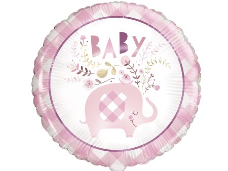 Pink Floral Elephant Round Foil Balloon 18 , Bulk on Sale