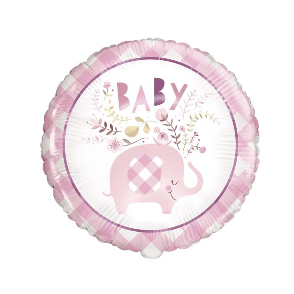 Pink Floral Elephant Round Foil Balloon 18 , Bulk on Sale