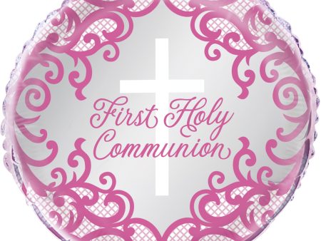 Fancy Pink Cross First Holy Communion Foil Balloon 18  - Packaged Discount