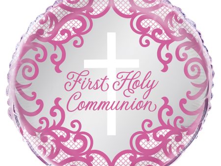 Fancy Pink Cross First Holy Communion Foil Balloon 18  - Bulk Discount