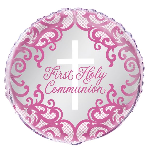 Fancy Pink Cross First Holy Communion Foil Balloon 18  - Bulk Discount