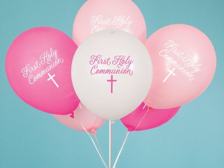 Fancy Pink Cross First Holy Communion Latex Balloons - Printed 1 Side 12  8ct. For Discount