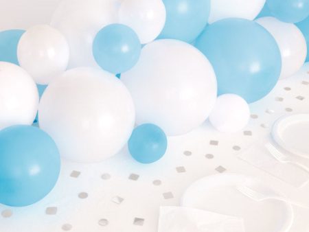 Blue, White & Silver Balloon Garland Table Runner with Foil Confetti Cutouts Cheap